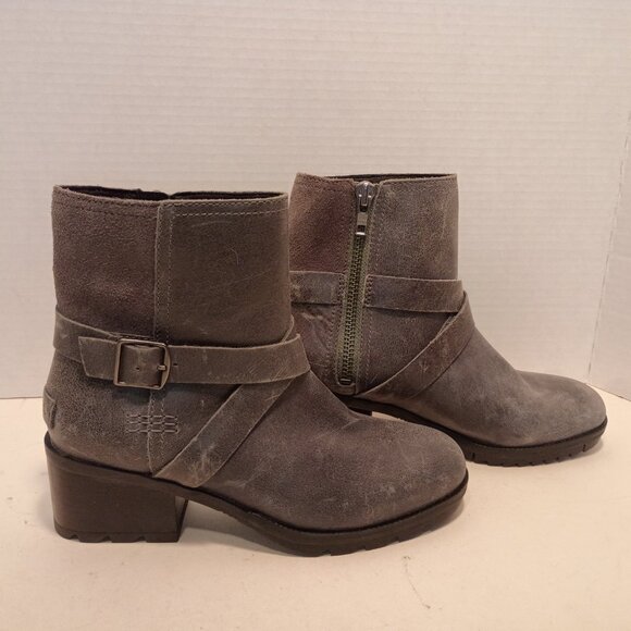 SOREL "Cate" Sz 8US/37EU Quarry Gray Leather Moto Style Ankle Bootie - Picture 2 of 11